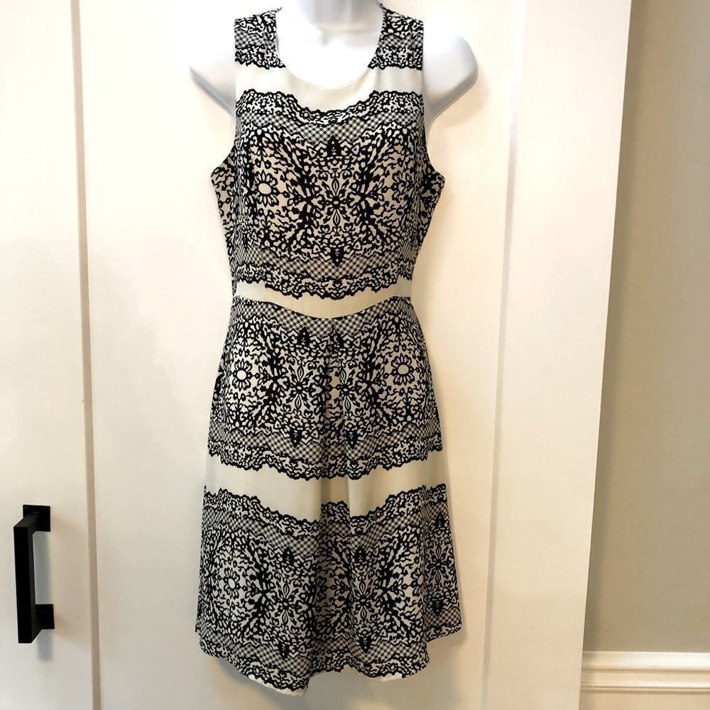 Anthropologie Skies Are Blue Black and Tan fit and flare dress woman’s size S